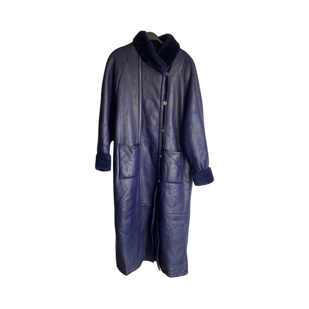 Vintage purple Full Length soft leather made in US shearling jacket size XL